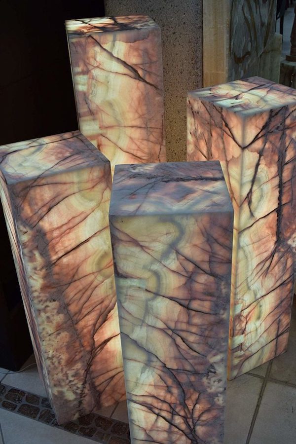Four Onyx Marble Rectangular Floor Lamps - Azulita Collection
