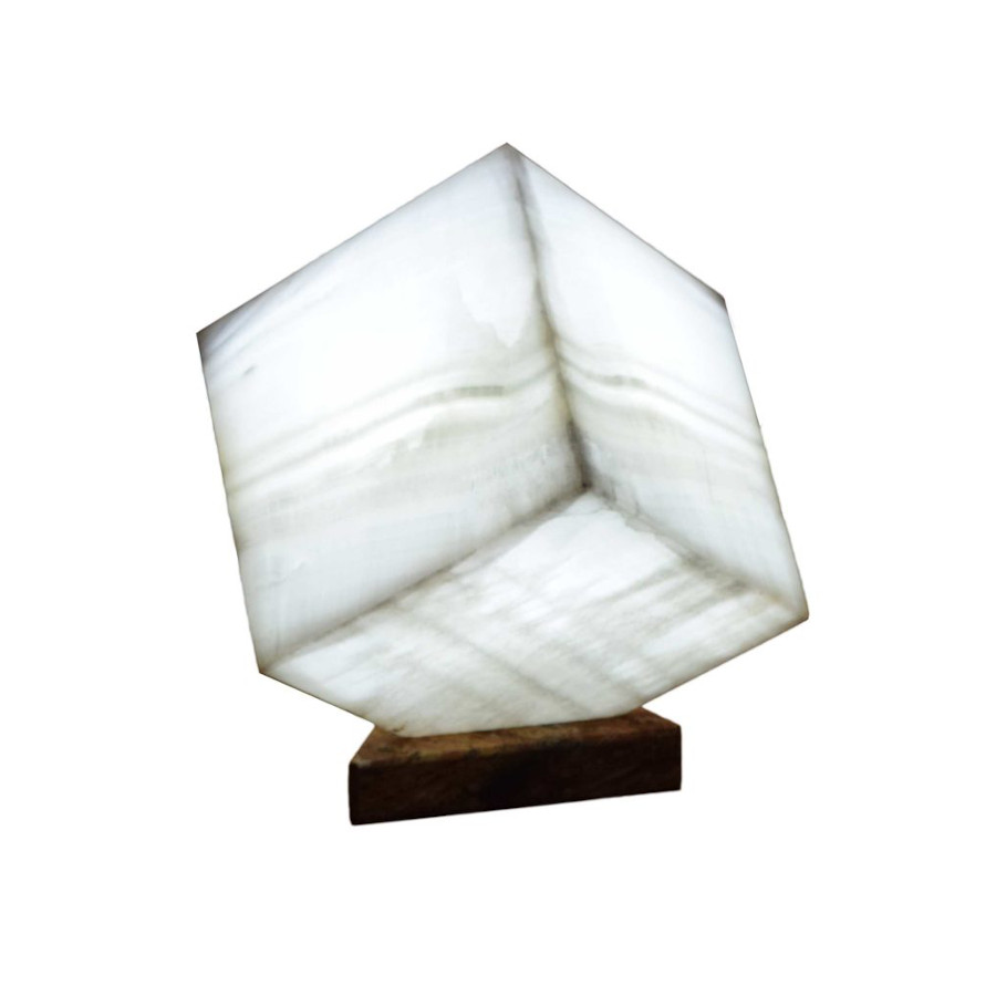 Onyx Marble Cube (Cubic) Table Lamp. Size of the cube's sides: 20 cm x 20 cm x 20 cm. Blanco Hielo Collection. Colors: White and Gray