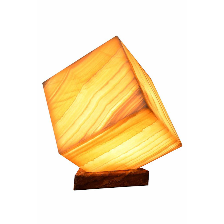 Onyx Marble Cube (Cubic) Table Lamp. Size of the cube's sides: 20 cm x 20 cm x 20 cm. Miel Collection. Colors: Orange + Yellow