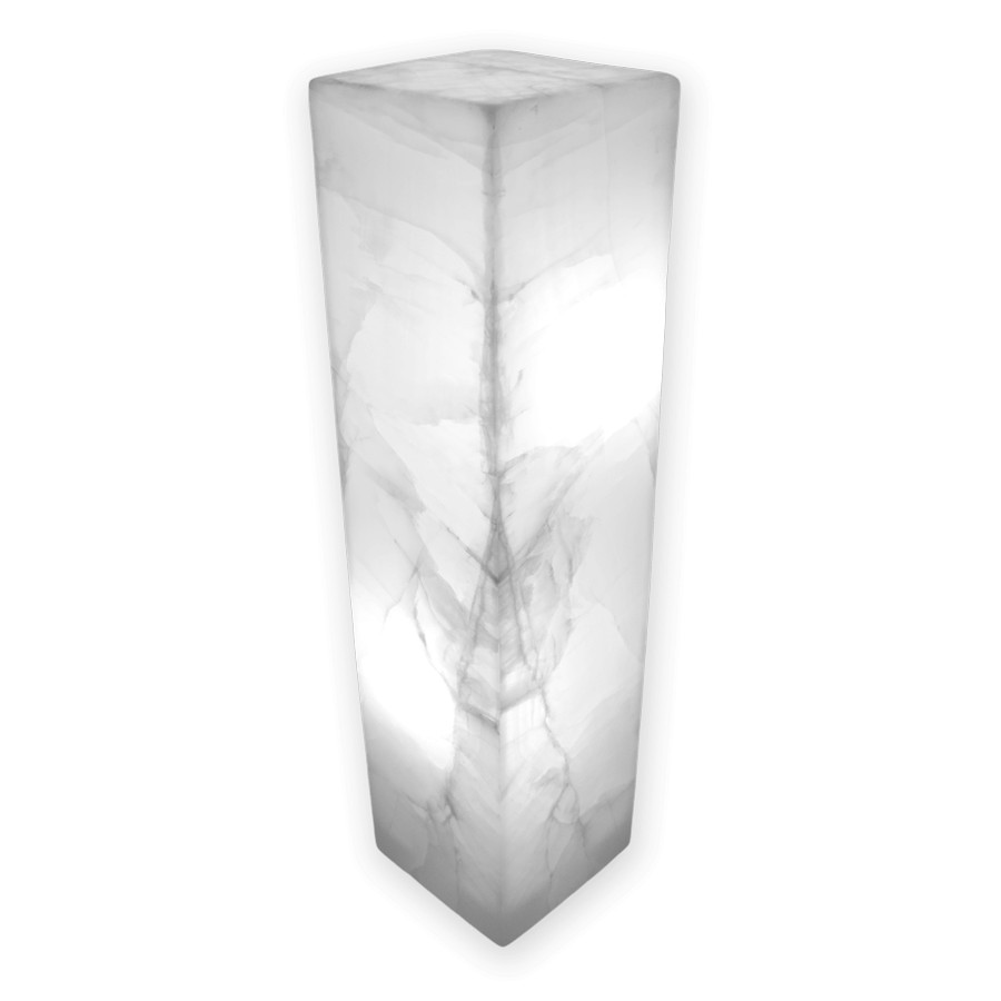 Onyx Marble Rectangular Floor Lamp with Closed Top. Height: 80 cm. Base: 15 cm x 15 cm. Blanco Hielo Collection. Colors: White and Gray