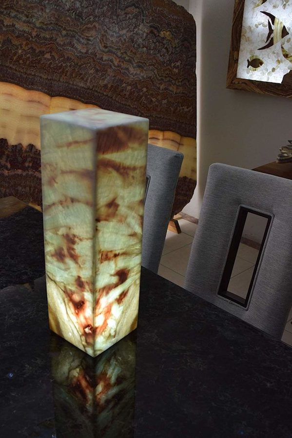 Mid-size rectangular lamp made from Azulita collection standing on the dinner table