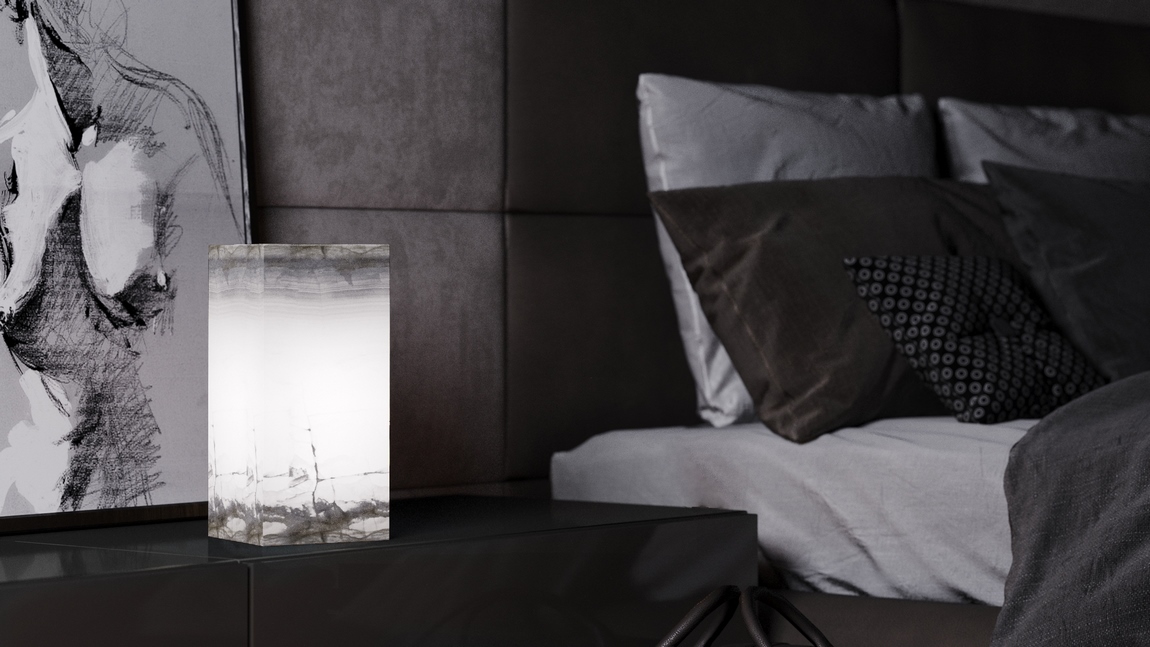 white onyx table floor lamp standing on the bedside table from blanco hielo collection