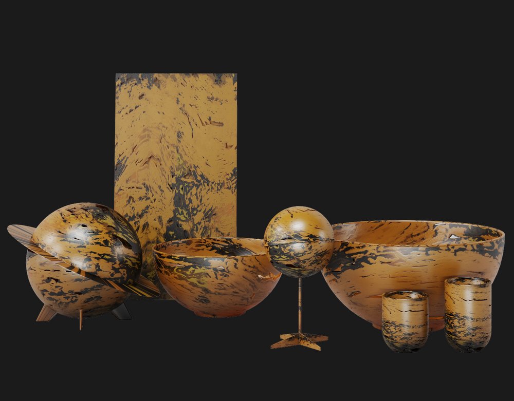 home decor items of various shapes made of onyx marble from picado collection