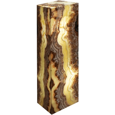 Onyx floor lamp made from Rojo Passion stone collection. Main colors - brown and yellow