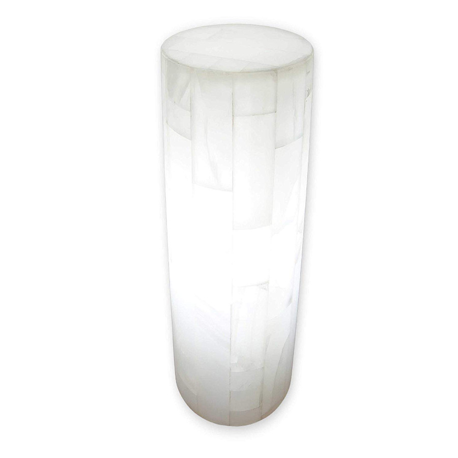Onyx Marble Cylindrical Floor Lamp with Closed Top. Height: 70 cm. Base: 20 cm. Blanco San Luis Collection. Colors: White.